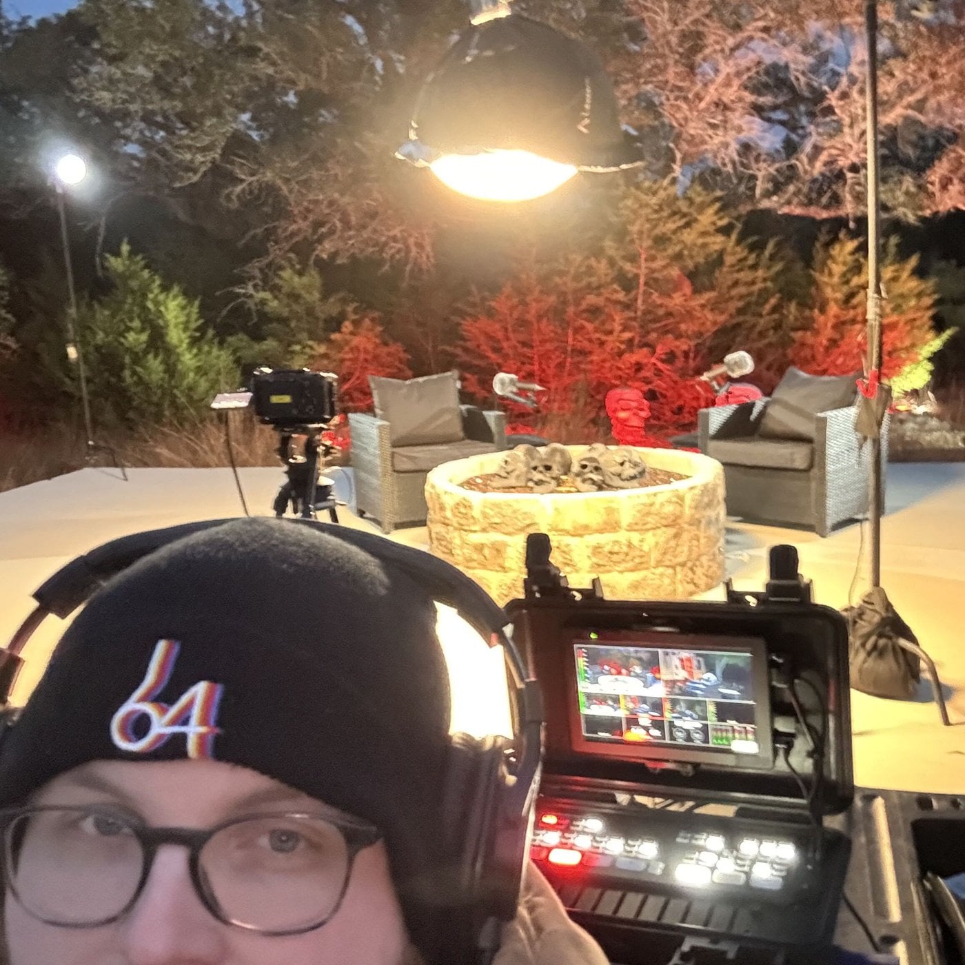 Cameron Aikerson on the switcher with the HORRORble set lit